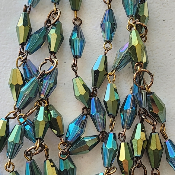 Iridescent Aurora Borealis Glass Multi Strand Beaded Necklace Trending Jewelry - Picture 5 of 7